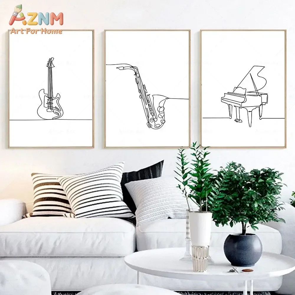 Musical Instrument In Drawing - AZNM Minimalist Tek Çizgi Sanat Müzik
