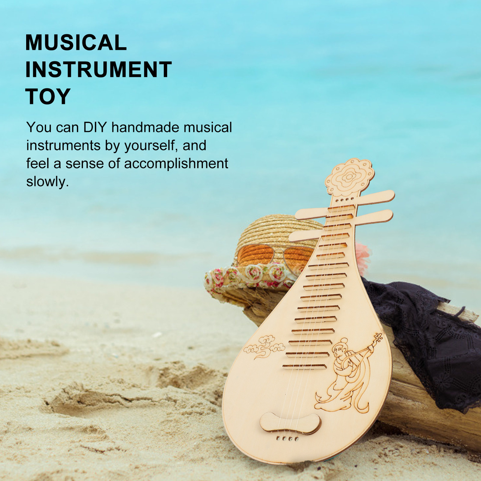 Musical Instrument In Drawing - 3 Parçalı Ahşap Çin Tarzı Lüt
