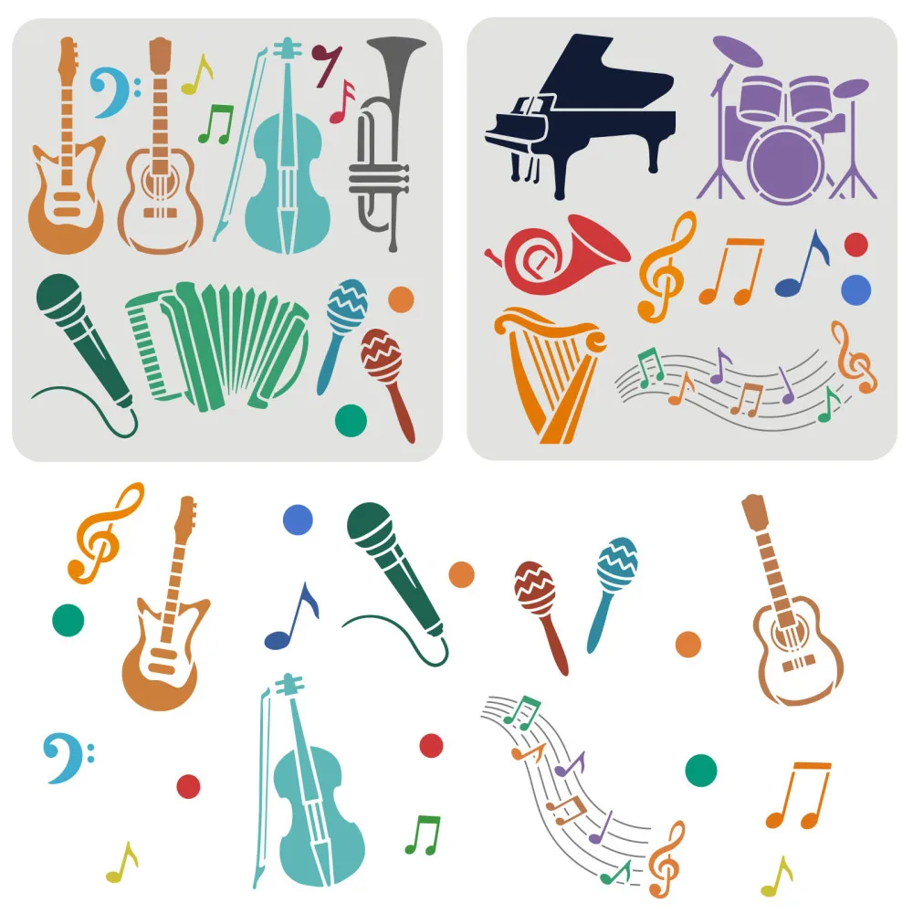 Musical Instrument In Drawing - 2 adet müzik aletleri şablonlar yeniden