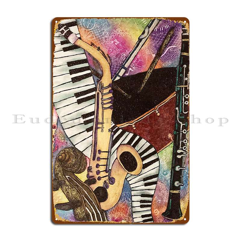Musical Instrument Sign - Müzik Aletleri Metal Plak Posteri Parti